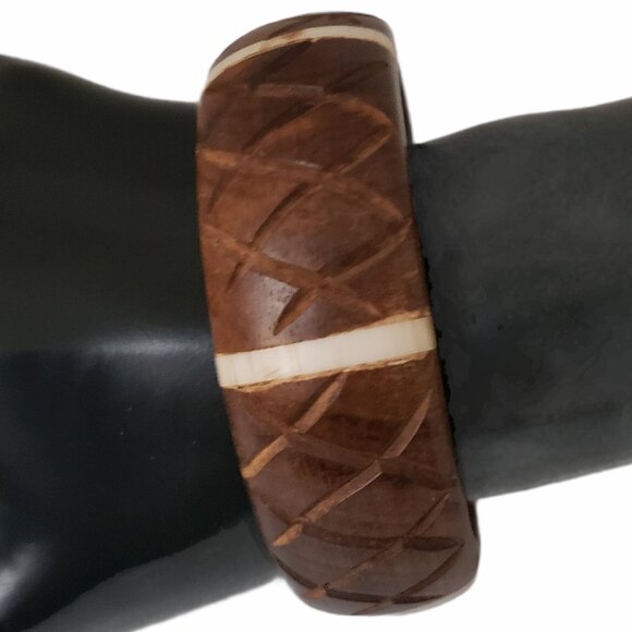 Wood Bone Inlay Boho Wide Cuff Bracelet - Picture 7 of 9